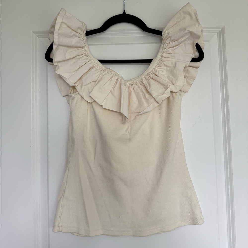 Maeve by Anthropologie Tina Ruffled Tank Top in Cream White size Small - Picture 10 of 10